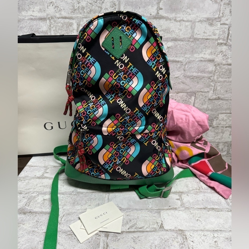 GUCCI X The North Face‎ backpack black green logo print NWT, Bag, Dust Cover LE
